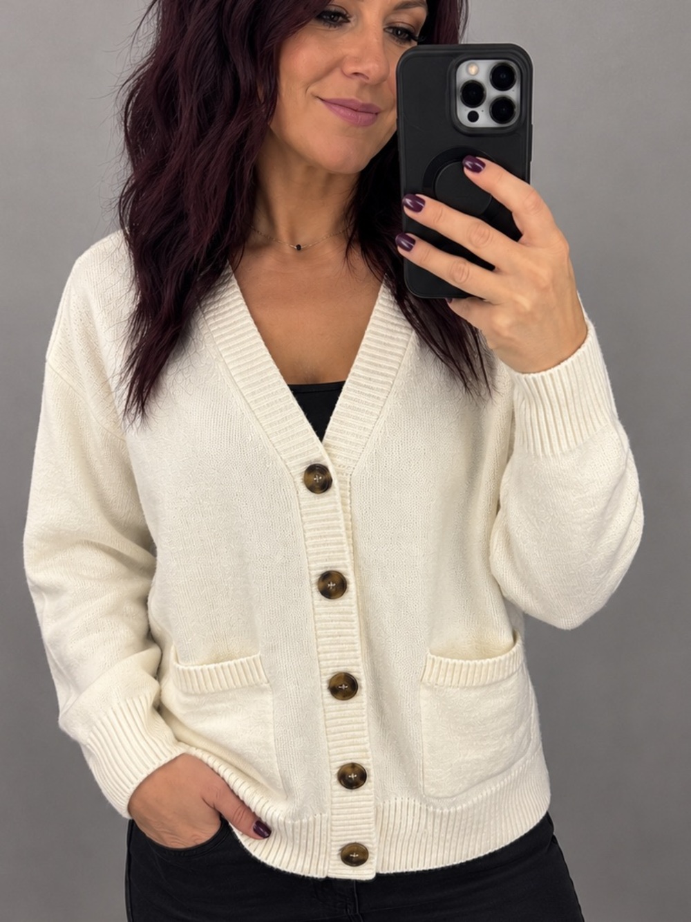 Mango Cream Button Front Cardigan Sweater Medium